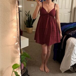 Wild Fable Maroon Babydoll Mini Dress